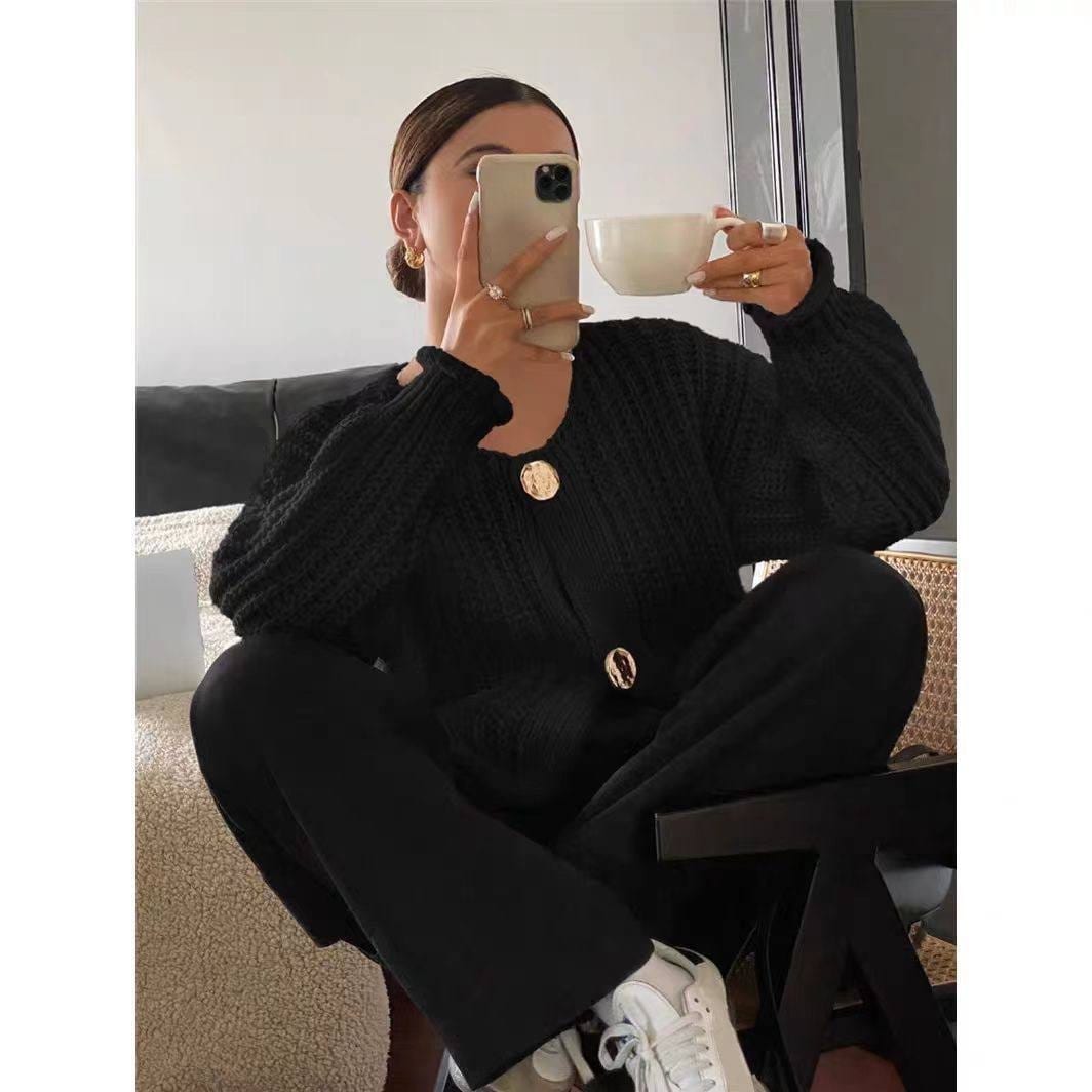 Black chunky-knit cardigan
