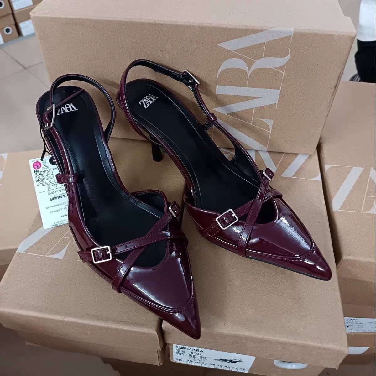 Zara Faux-Patent Finish Slingback Heels